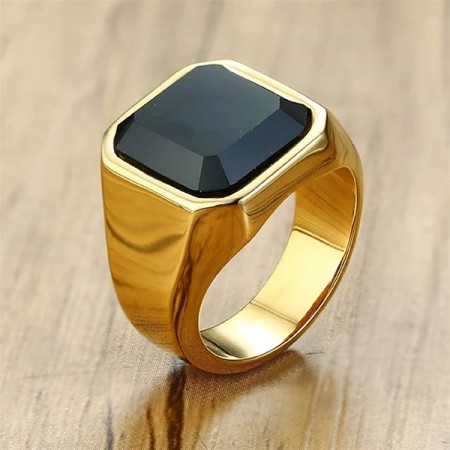 ZORCVENS Black Stone Rings Mens Gold colour