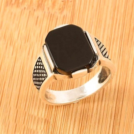 Italian Black Stone Rings Mens Gold colour