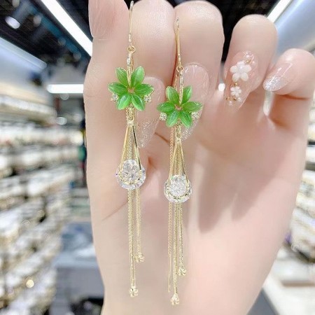 Exclusive Korean(green opal flower) Style Stone Earrings: Elegant Fashion for Women