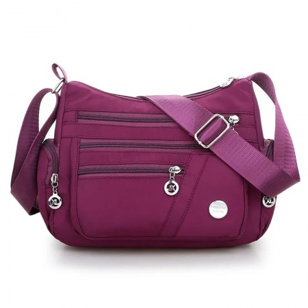 Multi Pocket Bag Waterproof Nylon Shoulder Ladies Travel Crossbody ( purple Color)