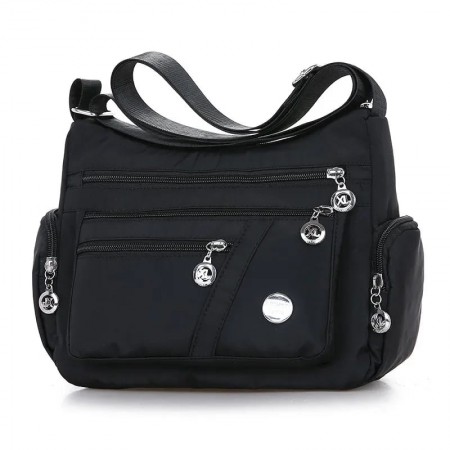 Multi Pocket Bag Waterproof Nylon Shoulder Ladies Travel Crossbody ( black Color)