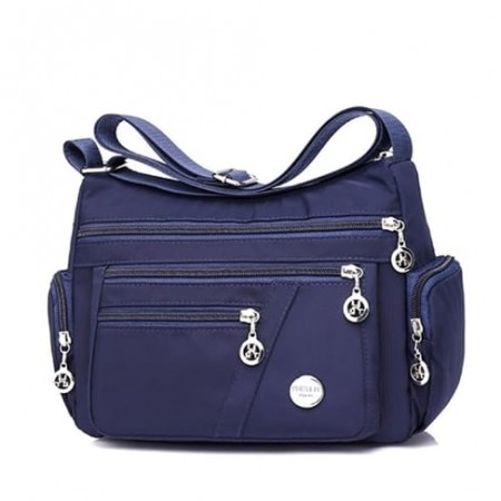 Multi Pocket Bag Waterproof Nylon Shoulder Ladies Travel Crossbody ( deep blue Color)