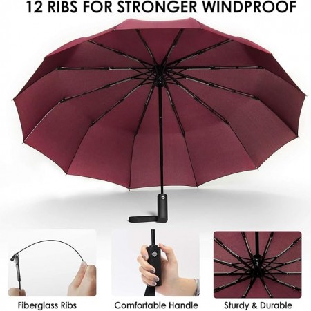 Maroon-BMW Motorsport 12 Ribs Auto Switch 3 in 1 Umbrella